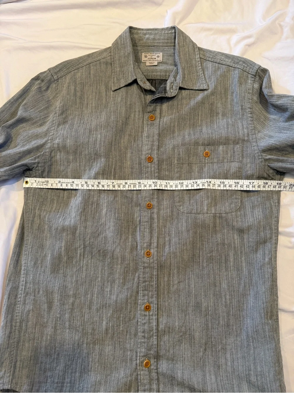 J Crew Green Grey Button-Down Heavy Denim Shirt - Casual Collared Long Sleeve